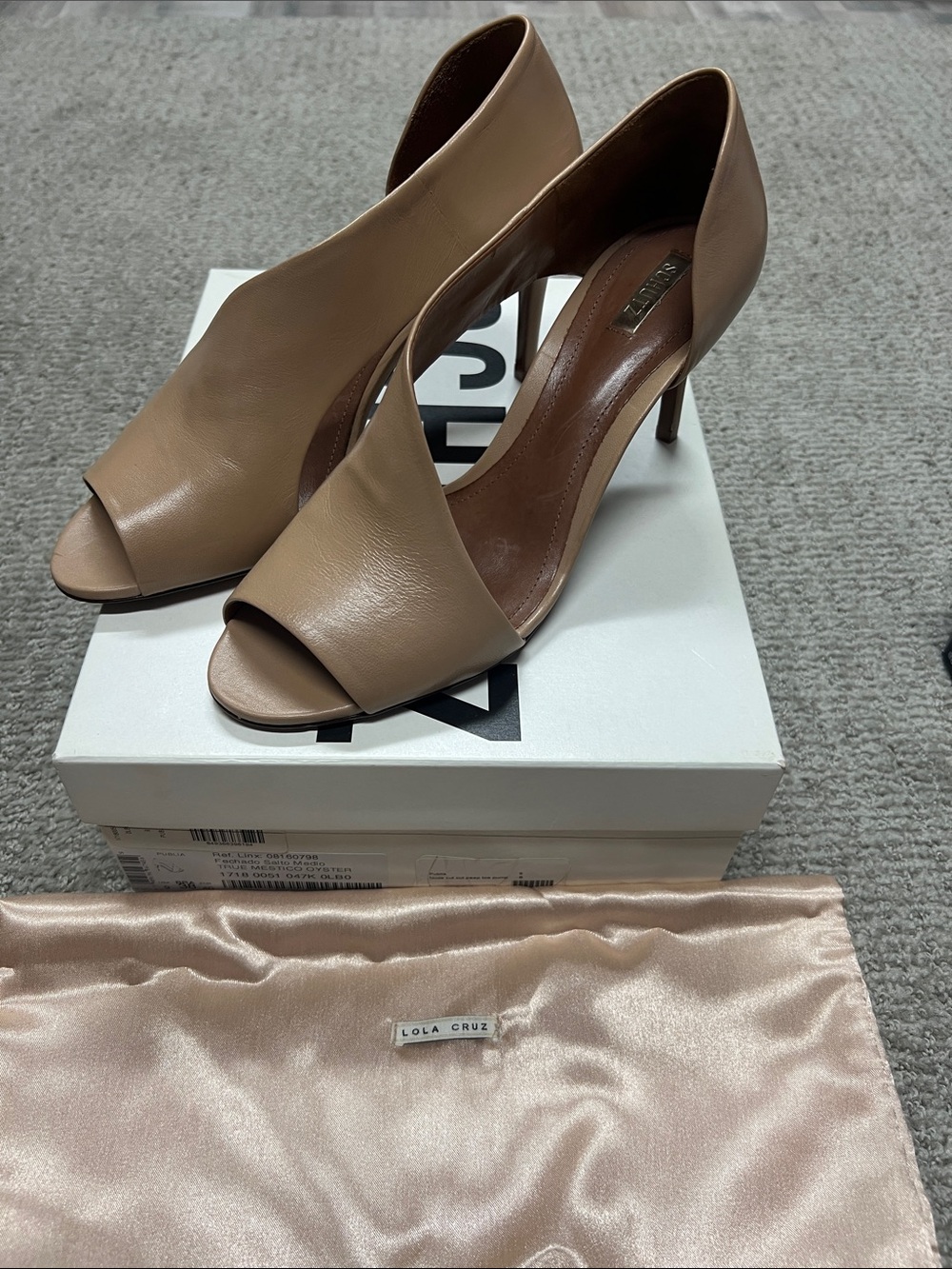 SCHUTZ Tan Peep-Toe Stiletto Heels